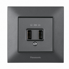 Розетка Panasonic Arkedia Slim USB 5В-2А, димчаста