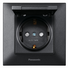 Розетка Panasonic Arkedia Slim із заземленням, з захисними шторками, з кришкою, чорна